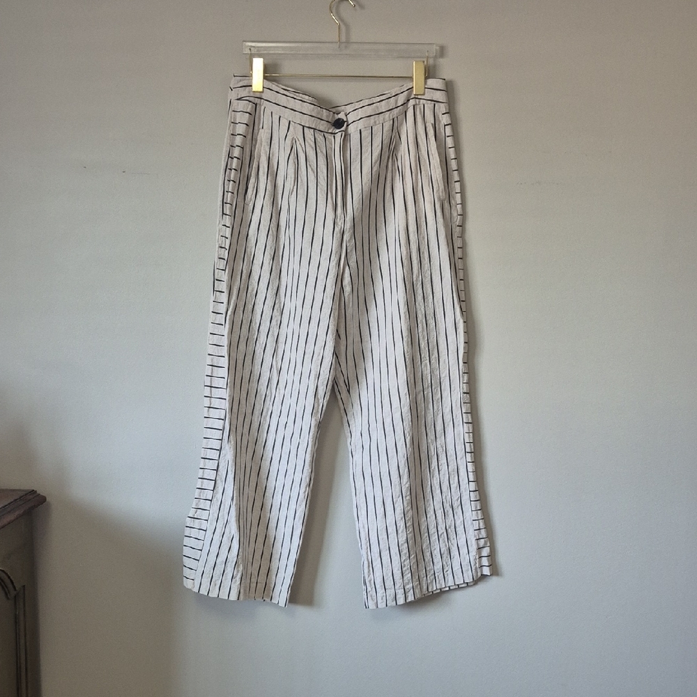 next White Wide-Leg Pinstripe Pants
